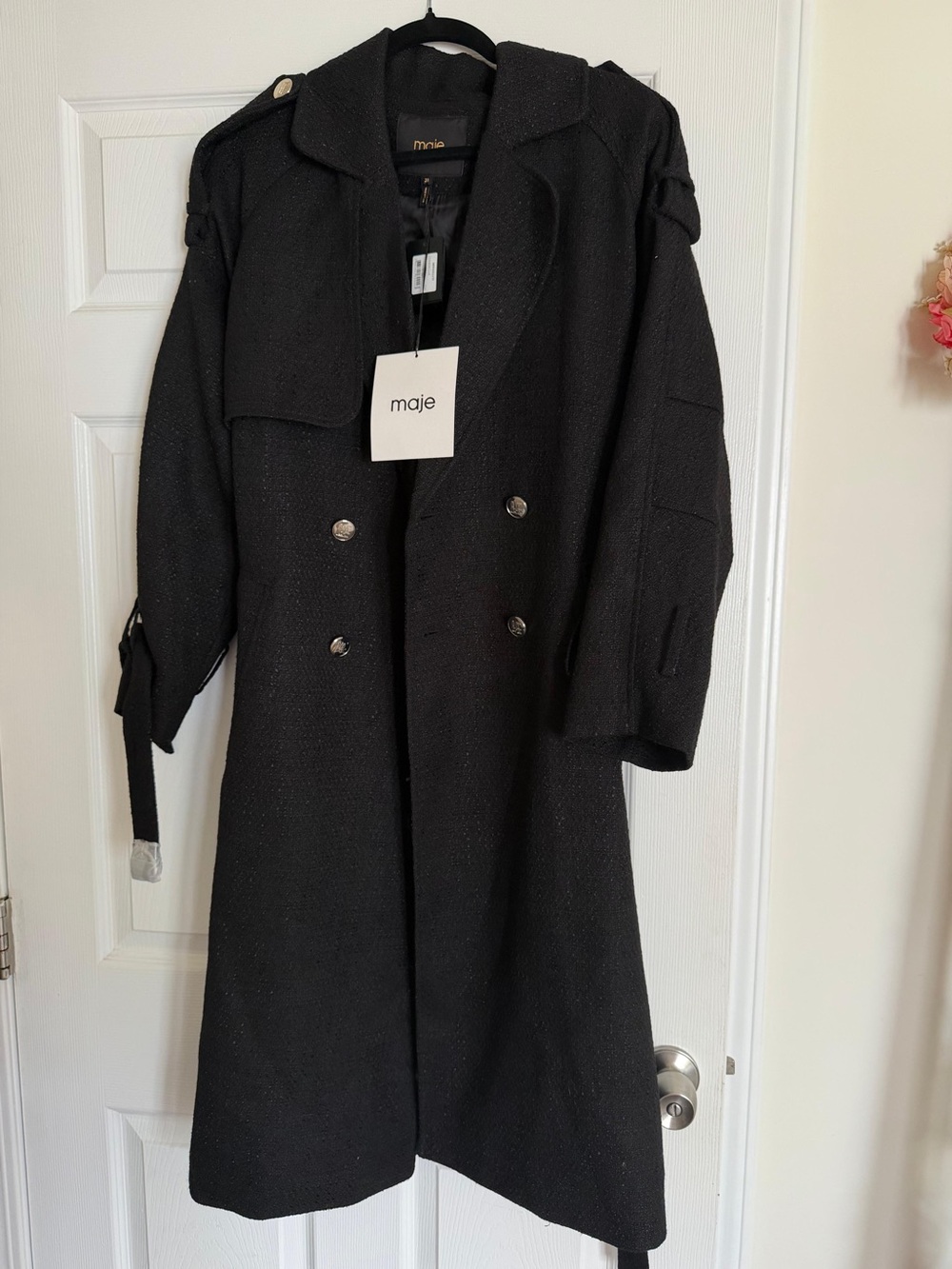 Maje Gedaille Black Tweed Trench Coat NWT $685